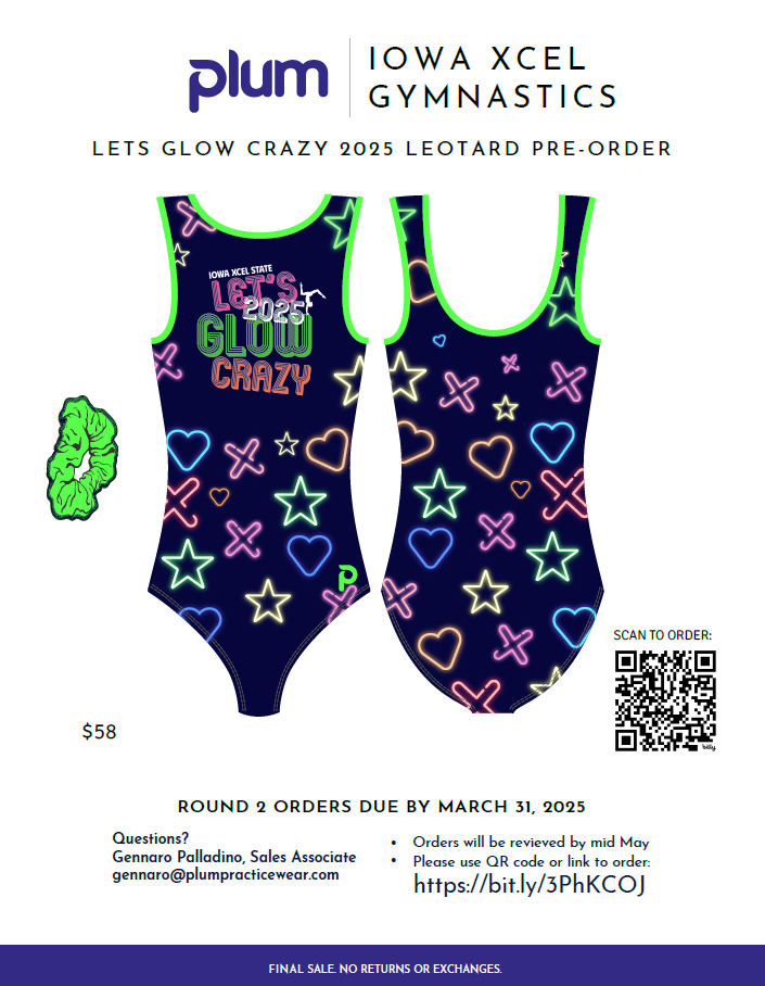 2025 Iowa Xcel Leotard Order Flyer