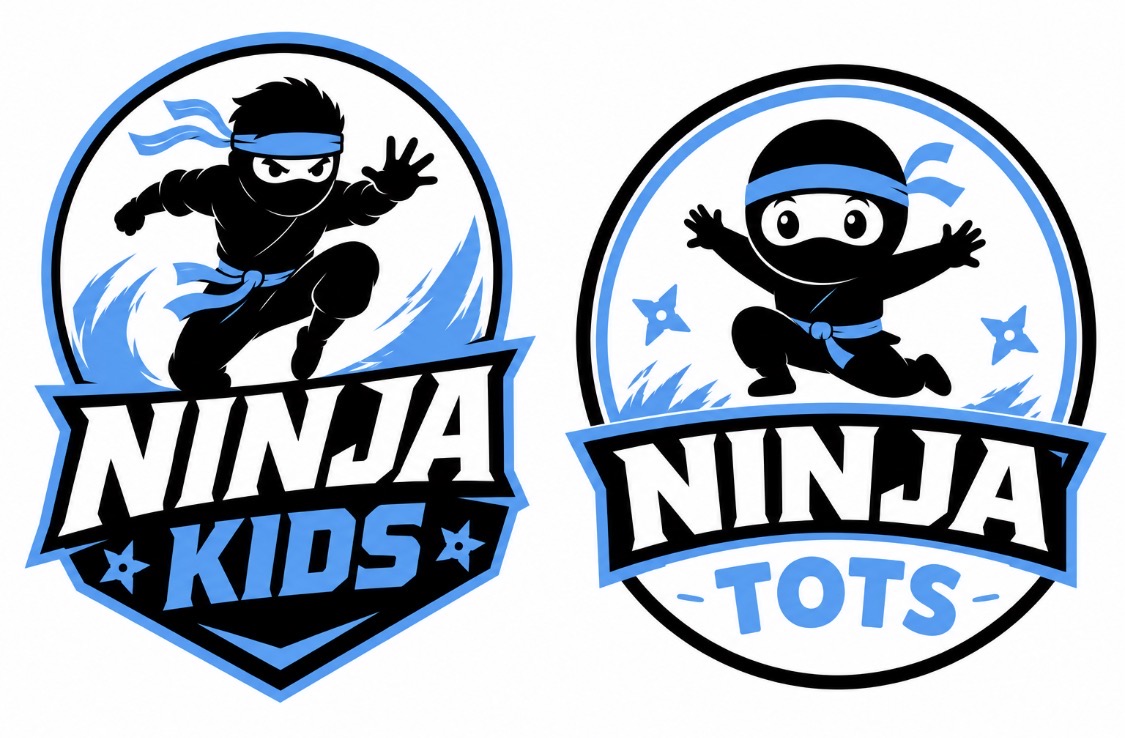Ninja Kids and Ninja Tots Logos blue and black